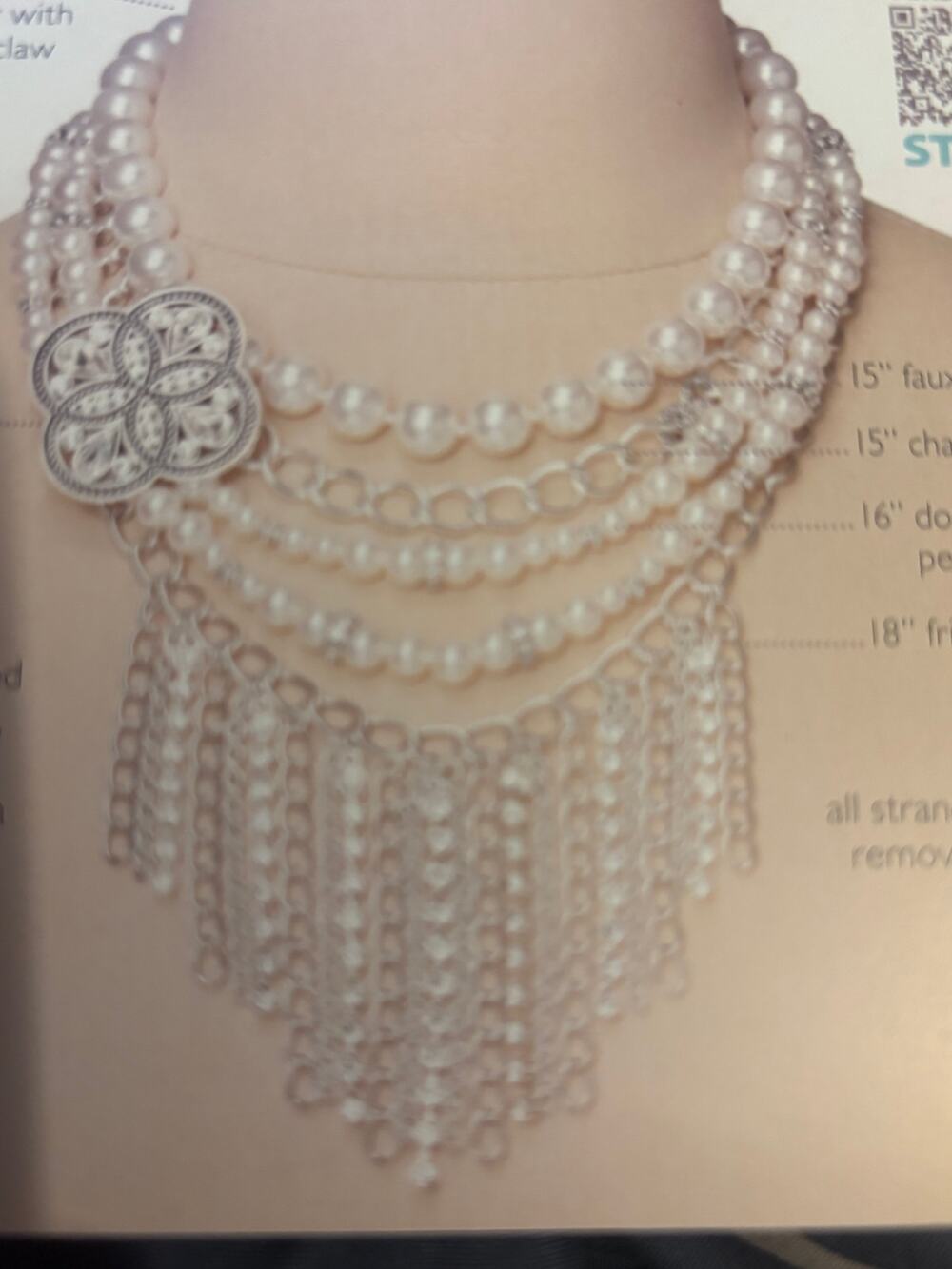 Premier Designs Pearl Fringe Statement Necklace NIB